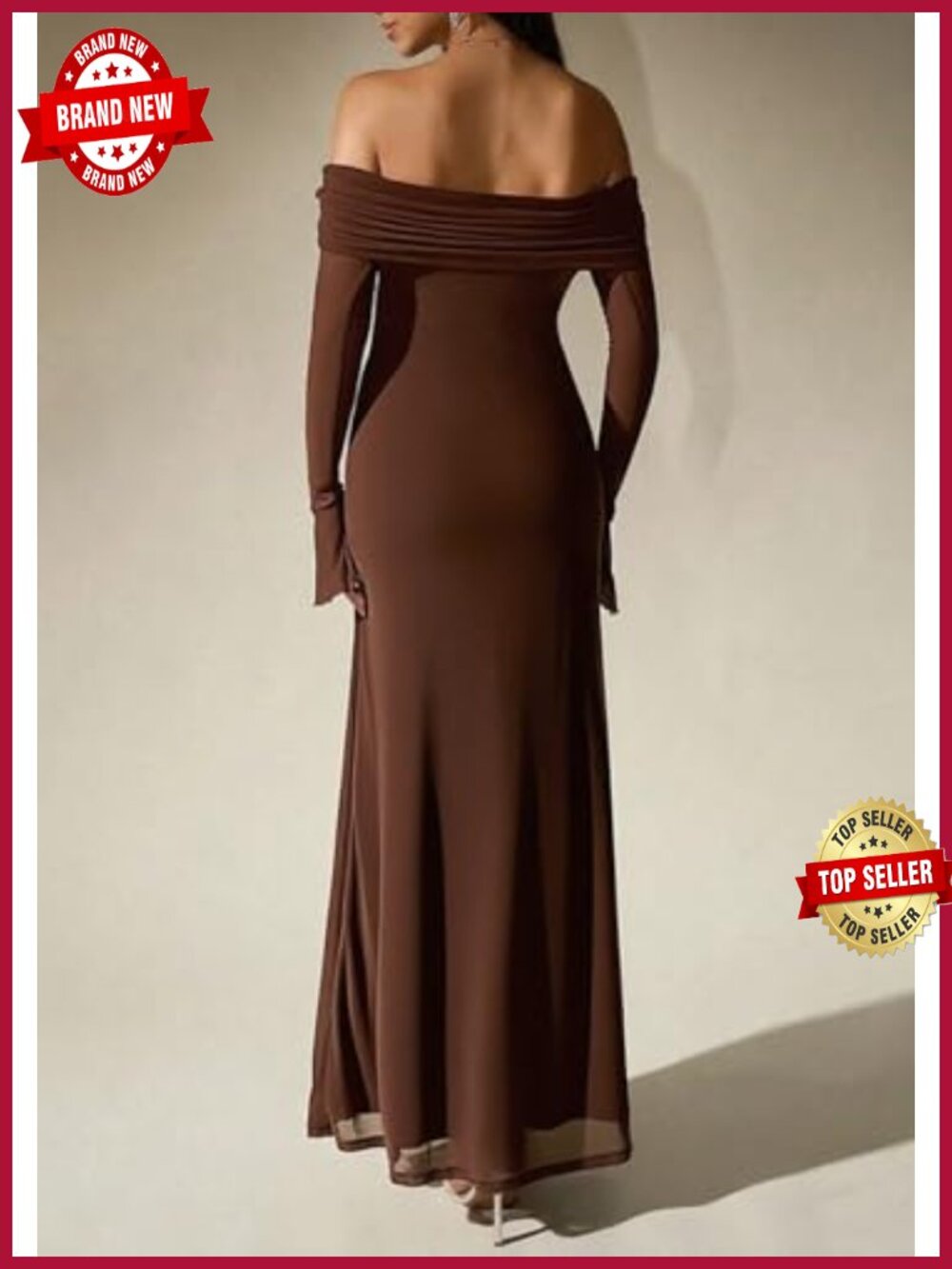 Formal Bodycon Maxi Dress Long Sleeve Wedding Guest Ruched - Picture 2 of 6